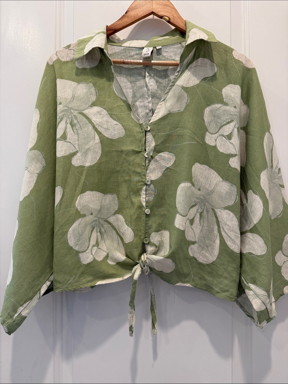 Joie Olive & White Floral Tie-Front Button Shirt